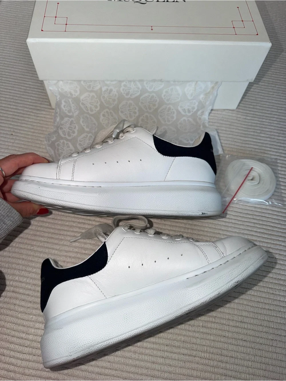 Alexander McQueen White Leather Sneakers with Cream Laces